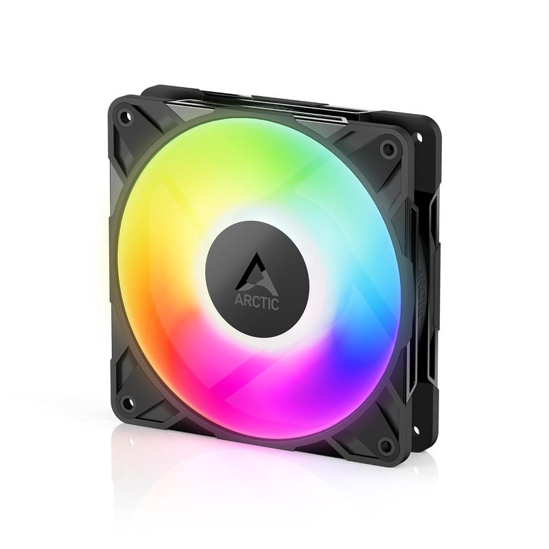 Arctic P12 Pro A-RGB - Powerful Premium Fan, 120 mm PWM Fan with Y-Cable Splitter, 600-3000 RPM, 0 RPM <5% PWM, 5V Digital RGB, Fluid Dynamic Bearing, 4-Pin - Black - Image 1